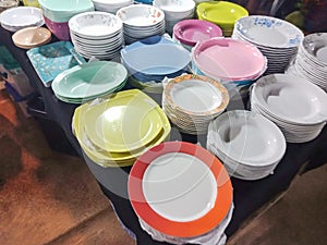 Many group Melamine dishes background photo