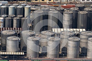 Many harbor silos aerial view