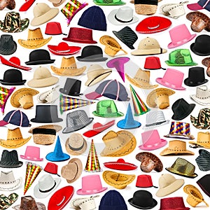 Many hats arranged