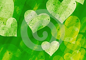 Many hearts on green backgrounds of Love symbol