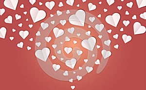 Many hearts icon, White heart on the red background
