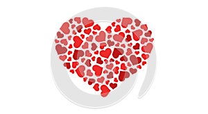 Many hearts in the shape of a big heart. Isolated on a white background. Love symbol. Red color. Icon or logo. Valentine`s day.