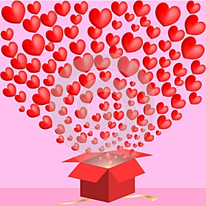 Many hearts spread from red gift box