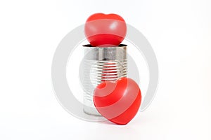 Many Hearts in tin can on white background,Leave space for adding your content