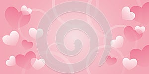 Many hearts with white circle on pastel pink background. Greeting card for Happy mothers day, valentine.