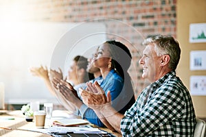 Many helpful points have been discussed. a group of businesspeople clapping hands.