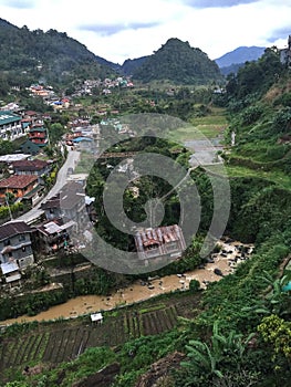 Many houses on the hill in Banaue, Philippines