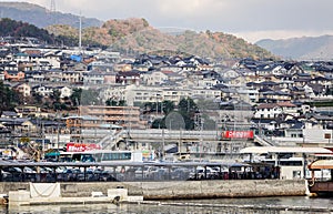 Many houses on the hill at Miyajima island, Hiroshima, Japan