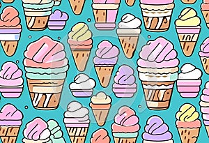 many ice cream cones with different flavors and sizes on them