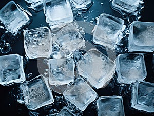 Many Ice Cubes Melting: Cool Refreshment in Summer Drinks Close-up Background
