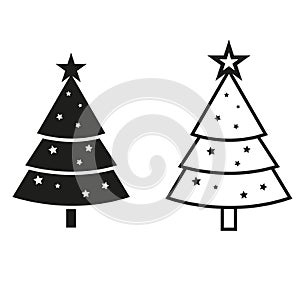 Many icons of colored trees, Christmas trees for Christmas and New Year, vector illustration