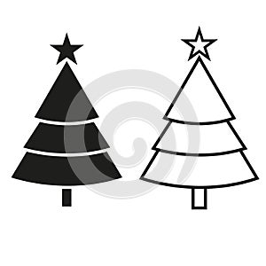 Many icons of colored trees, Christmas trees for Christmas and New Year, vector illustration