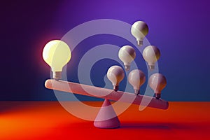 Many ideas versus one big idea with light bulbs - 3D