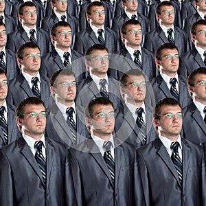 Many identical businessmen clones