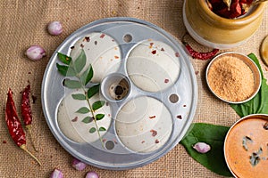 Many Idli , idly and coconut chutney breakfast Kerala Tamil Nadu India