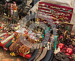 Many indian souvenirs on the old market