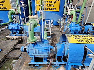 Many industrial pumps valves motor in blue color