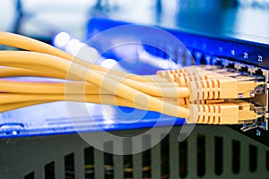 Many internet wires connect to the network switch in the server room. Utp cable connects to the interfaces of the main office