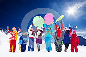 Many kids and snow activities