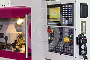 Many kind switch button and turns dial with monitor of control panel for adjust parameter cnc lathe machine or machining center