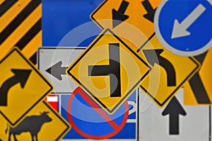 Many kinds of colored traffic sign collection