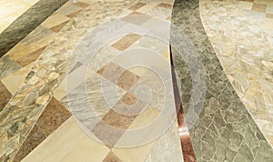 Many kinds of stone flooring in shopping mall. Close-up of interior material for design decoration background