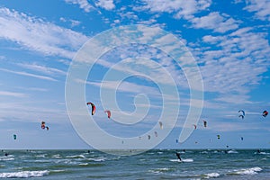 Kite surfers on the sea