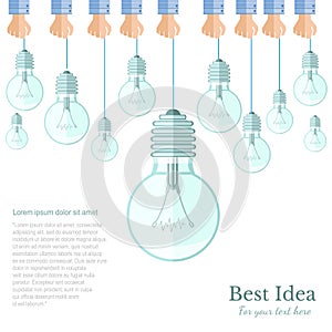 Many lamp or lightbulb light off Idea flat background
