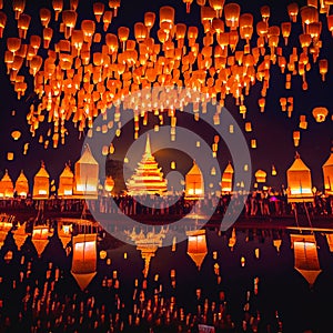 Many Lanterns illuminating the nights sky photo