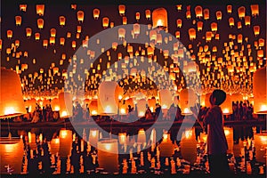 Many Lanterns illuminating the nights sky photo