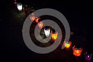 Many lit lanterns