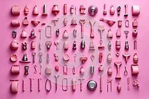 Many little pink objects arranged neatly in rows, collection of weird little funny objects, generative AI