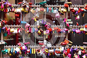 Many love locks on the gates of the Juliet house in Verona