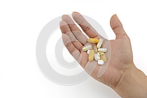 Many medicine and vitamin carried in hand