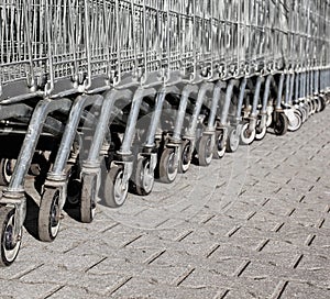 Many metalic shopping trolley