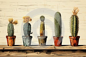 Many Mexico cacti, Cartoon style. Cinco de Mayo holiday minimalistic background