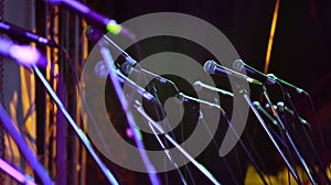 Many microphone on Blurred abstract background exterior view