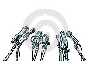 Many microphones interview background