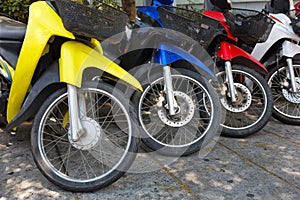 Many motorbikes at the parking