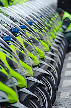 many motorcycles lined up by the Guardia Civil de Trafico, traffic police. Spain photo