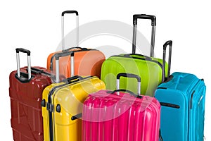 Many multi-colored big suitcases