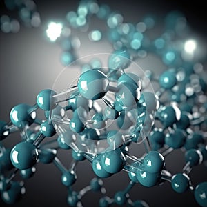 Many multi-colored molecules on a dark background. Abstract structure for science or medicine