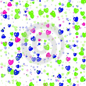 Many multicolored hearts background of Valentine's day. Love tex
