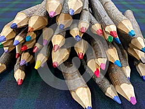 Many multicolored pencils. Colour pencils. Art and education background. Abstract background from color pencils.