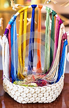 Many multicolored silk thread prepared for making picture embroidery in vietnamese culture