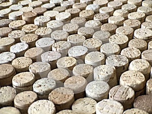 Many New Wine Corks Shown Closeup in a Diagonal View