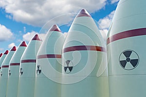 Many nuclear missiles. 3D rendered illustration
