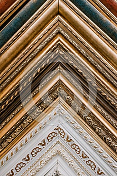 Many old frame pattern vertical background. Framing. Collection of old fashioned different art frames in shop