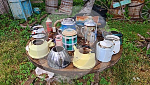 Many old items that were used in the last century are collected in the courtyard of village house