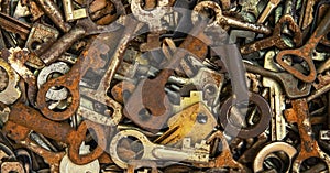 Many old keys, metal background